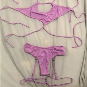 Halter set with under boob peak a boo and detachable garters. Only worn once!